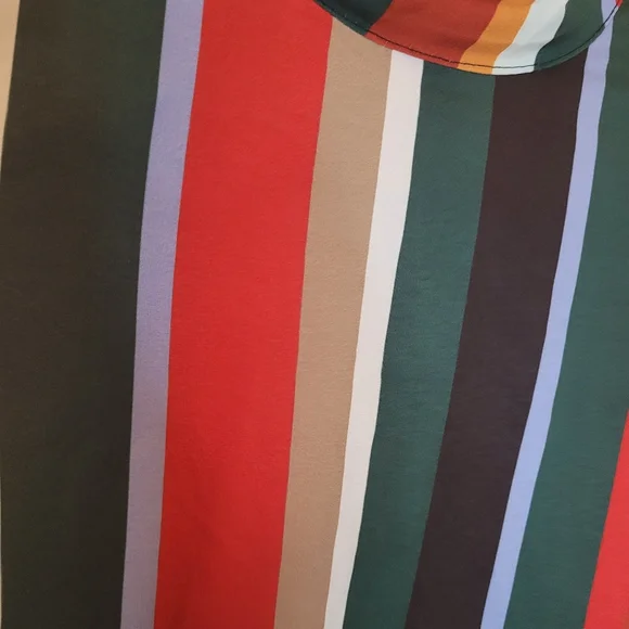 Muriell's Closet blue, red, green, gold, and white striped blouse. Size … - Picture 12 of 12